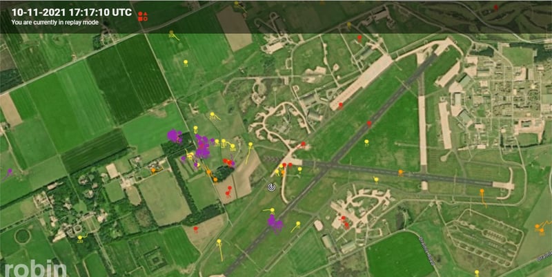 A second aerial view of the RAF Lossiemouth bird incident, showing how it progressed