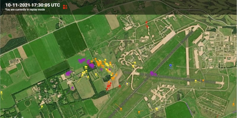 A fifth aerial view of the RAF Lossiemouth bird incident, showing how it progressed