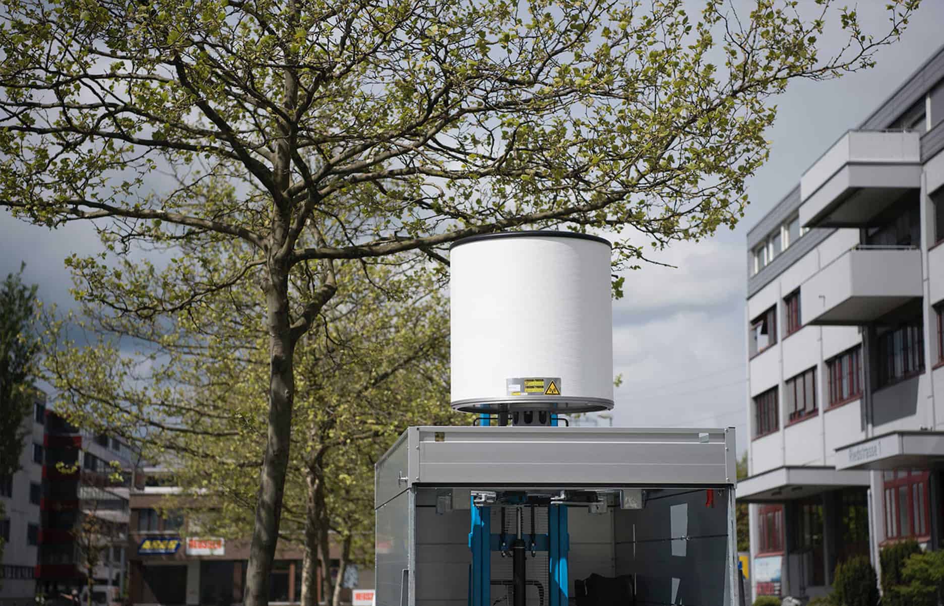 ELVIRA drone detection radar installed outside office buildings as part of Project Meritis