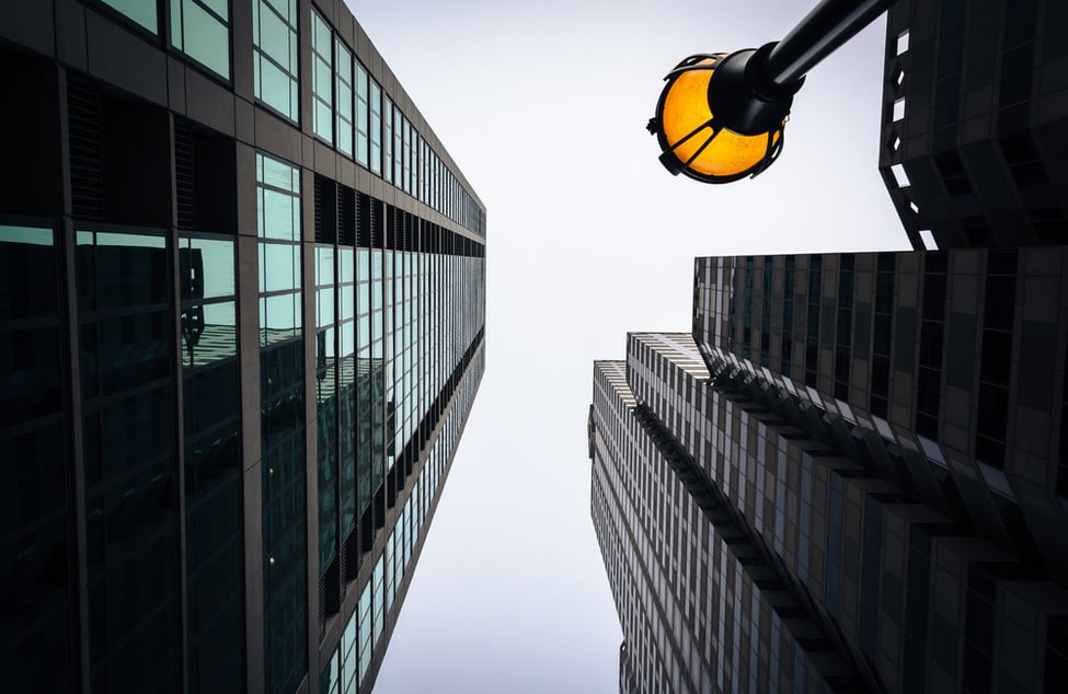 Street lamp and skyscrapers in Center City, Philadelphia, Pennsylvania.