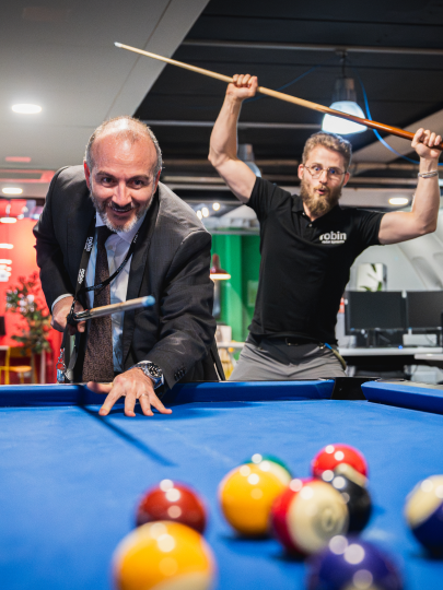 Robin Radar staff playing pool