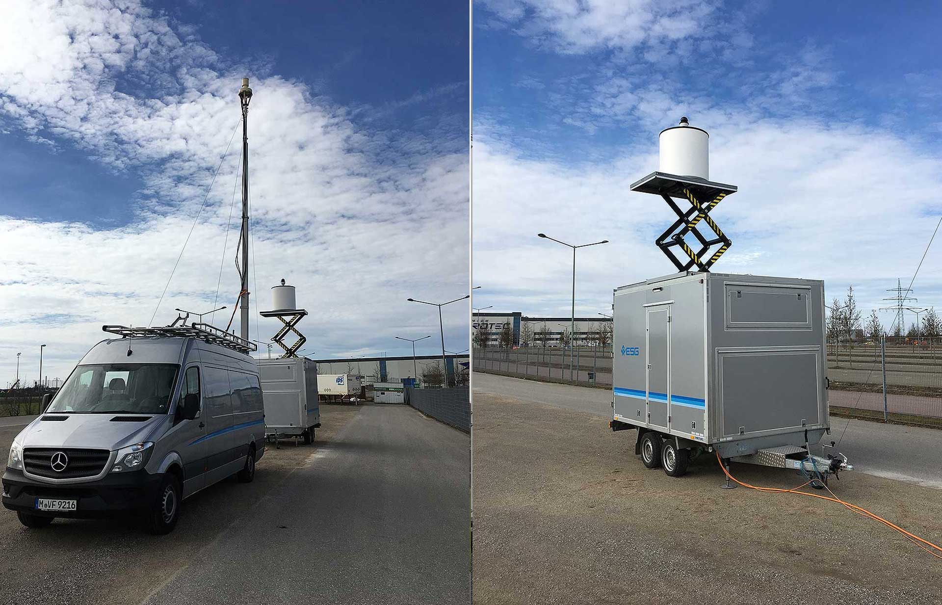 ELVIRA drone detection radar integrated in the Guardian Modular Drone Defence System, mounted on a trailer to provide on-the-move detection
